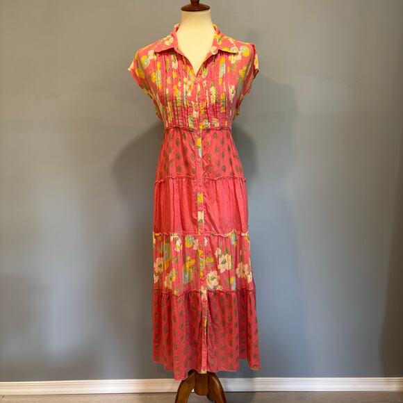 Cottagecore floral print button-down April Cornell dress, pink, size Medium - Picture 1 of 13